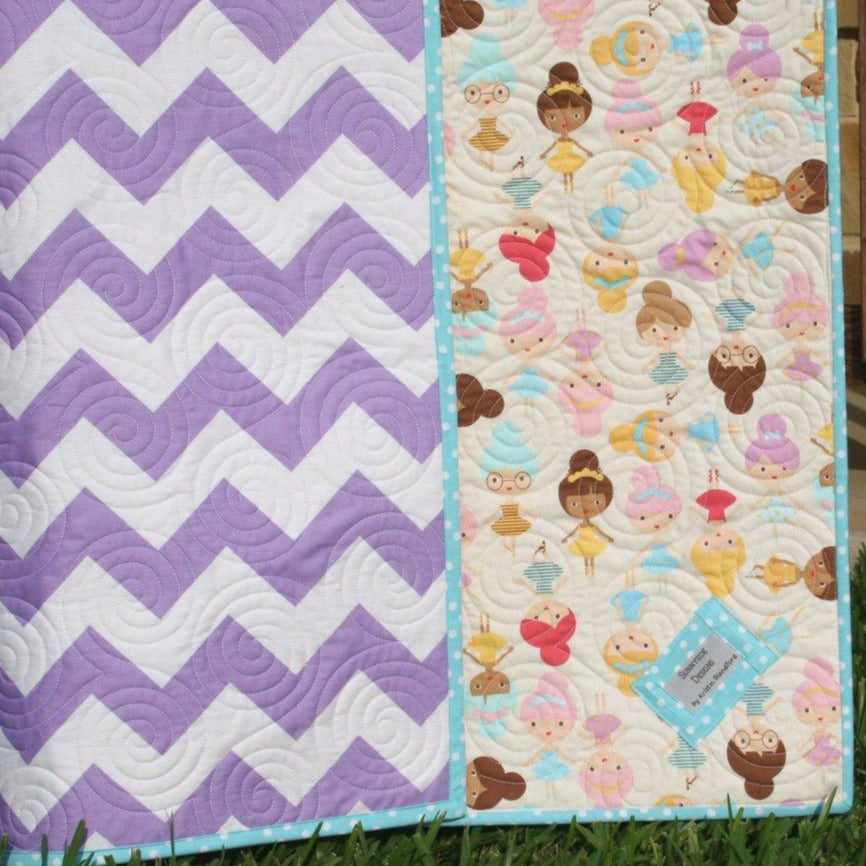 Personalized Gift, Chevron Quilt, Ballerina Baby Girl Blanket, Girlfriends, Purple Lavender Aqua Pink, Modern Bedding, Crib Cot Nursery