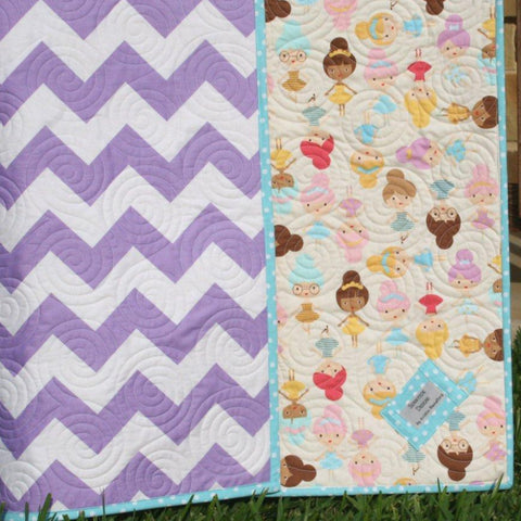 Personalized Gift, Chevron Quilt, Ballerina Baby Girl Blanket, Girlfriends, Purple Lavender Aqua Pink, Modern Bedding, Crib Cot Nursery