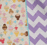 Personalized Gift, Chevron Quilt, Ballerina Baby Girl Blanket, Girlfriends, Purple Lavender Aqua Pink, Modern Bedding, Crib Cot Nursery