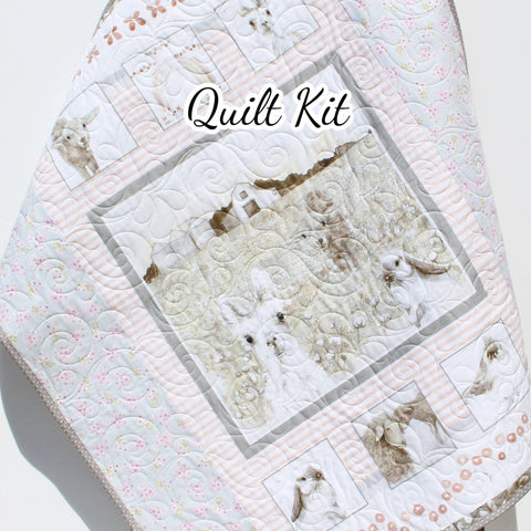 Kristin Blandford Designs Quilt Kit for Beginners Farmhouse Animals Low Volume Farm Barnyard Baby Bedding Blanket Sewing Prject Barn Flowers Floral Lambs Rabbit Sheep