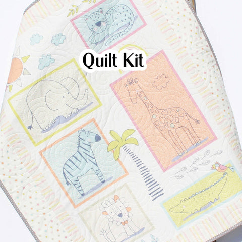 Kristin Blandford Designs Quilt Kit for Beginners Safari Animals Low Volume Sunrise Baby Bedding Blanket Jungle Fabrics Lion Giraffe Elephant Zebra Nursery Sewing