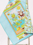 Kristin Blandford Designs Quilt Kit Polk Dot Pond Baby Boy or Girl Panel Quick Easy Monkey Beaver Alligator Animals Nature Outdoors, Brown Blue Orange