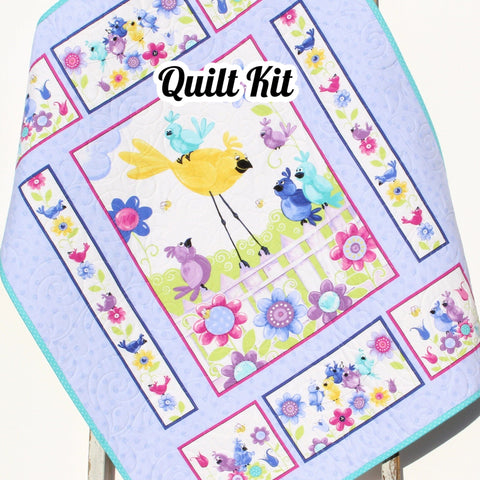 Kristin Blandford Designs Quilt Kit Purple Birds Baby Panel Fabric Susybee Sewing Project Beginner Quilting Ideas Quick Easy Simple Flowers Cotton Pink Teal to Make