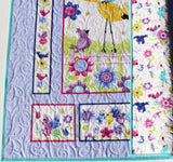 Kristin Blandford Designs Quilt Kit Purple Birds Baby Panel Fabric Susybee Sewing Project Beginner Quilting Ideas Quick Easy Simple Flowers Cotton Pink Teal to Make