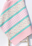 Kristin Blandford Designs Quilt Kit, Striped Beginners, Farmhouse Floral Plaid, Pink Flowers, Projects for you to Make, Baby or Toddler, Teal Keepsake Gift Handmade