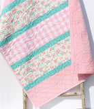 Kristin Blandford Designs Quilt Kit, Striped Beginners, Farmhouse Floral Plaid, Pink Flowers, Projects for you to Make, Baby or Toddler, Teal Keepsake Gift Handmade