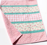 Kristin Blandford Designs Quilt Kit, Striped Beginners, Farmhouse Floral Plaid, Pink Flowers, Projects for you to Make, Baby or Toddler, Teal Keepsake Gift Handmade