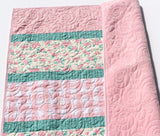 Kristin Blandford Designs Quilt Kit, Striped Beginners, Farmhouse Floral Plaid, Pink Flowers, Projects for you to Make, Baby or Toddler, Teal Keepsake Gift Handmade