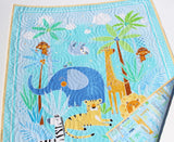 Kristin Blandford Designs Safari Animal Quilt Jungle Nursery Decor Crib Bedding Personalized Blanket Baby Shower Gift with Name Baptism Birthday Special Keepsake