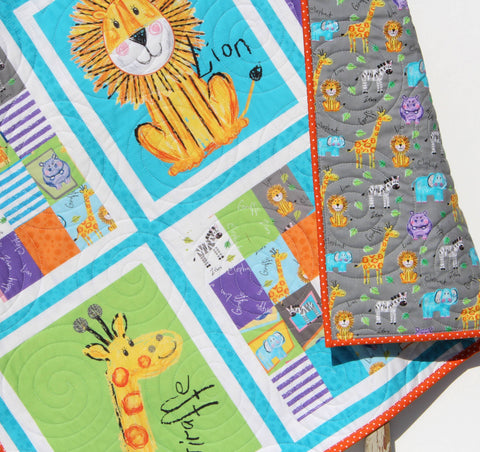 Jungle Animal Baby Quilt – Safari Nursery Blanket Gift