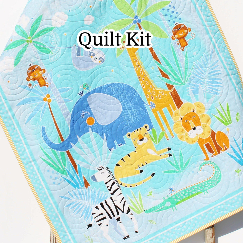 Kristin Blandford Designs Safari Quilt Kit Jungle Animals Crib Blanket Quilting DIY Sewing Project Boy or Girl Beginner Quilt Kit Panel Fabrics Elephant Lion Tiger