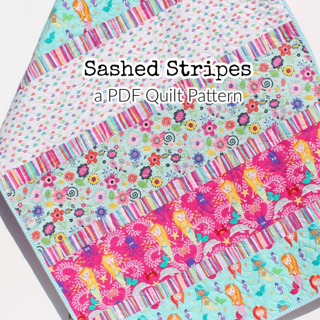 Kristin Blandford Designs Sashed Stripes Quilt Pattern, Modern Strip Baby Toddler Size, Quilting Sewing Fast Easy Simple Contemporary Beginner, Large Fabrics Scale