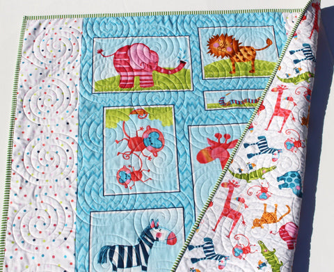 Silly Safari Quilt Animal Nursery Decor Jungle Baby Bedding Colorful