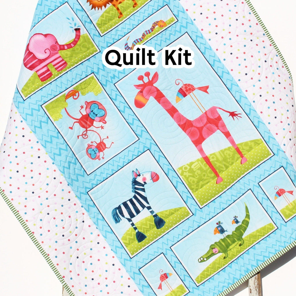 Silly Safari Quilt Kit for Beginners Bright Animals Baby Bedding Blank