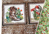 Kristin Blandford Designs Southwest Quilt Kit, Western Theme, Fabric Panel Pattern, Cactus Boots Hats Skull, Beginner Sewing Project, Small Lap Throw Flowers Brown