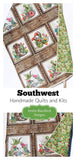 Kristin Blandford Designs Southwest Quilt Kit, Western Theme, Fabric Panel Pattern, Cactus Boots Hats Skull, Beginner Sewing Project, Small Lap Throw Flowers Brown