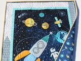 Kristin Blandford Designs Space Quilt Spaceship Planets Crib Bedding Solar System Science Nursery Decor Astronomy Blanket for Baby Cot Black Moon Rocket Boys Moon Sun