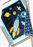 Kristin Blandford Designs Space Quilt Spaceship Planets Crib Bedding Solar System Science Nursery Decor Astronomy Blanket for Baby Cot Black Moon Rocket Boys Moon Sun