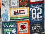 Football Quilt, Gift for Him, Patchwork Blanket, Adult Minky, Varsity Sports Fan, Handmade Quilt, Home Decor for Man, Homemade Personalize