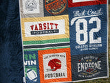 Football Quilt, Gift for Him, Patchwork Blanket, Adult Minky, Varsity Sports Fan, Handmade Quilt, Home Decor for Man, Homemade Personalize