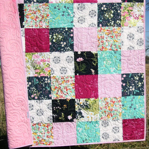 Patchwork Quilt, Modern Throw Blanket, Minky Sofa Home Decor, Navy Floral Flowers, Gifts for Her, Graduation Teen, Quilts for Sale, Handmade