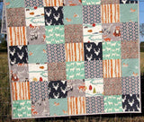 Quilt, Woodland Throw, Minky Adult Blankets, Arrows, Woodland Animals, Gray Deer Quilt, Homemade Large Quilt, Soft Blanket for Couch, Navy