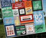 Kristin Blandford Designs Throw Quilts Soccer Quilt, Gift for Him, Patchwork Blanket, Adult Minky, Varsity Sports Fan, Handmade Quilt, Home Decor for Man, Homemade Personalize