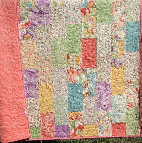 Throw Quilt, Home Decor, Handmade Blanket, Minky Blanket Adult, Gifts for Her, Home Decor, Living Room Decor, Coral Blue Purple Yellow,