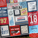 Kristin Blandford Designs Throw to Twin Quilt Kits Baseball Quilt Kit, Varsity Sports Throw Blanket, Sewing Project Large Panel Minky Adult Blanket Home Decor Gift for Boy Teen Faux Patchwork