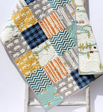 Kristin Blandford Designs Throw to Twin Quilt Kits Camp Sur Patchwork Quilt Kit in Baby Throw and Twin Sizes Nursery Crib Blanket DIY Do It Yourself Project Forest Woodland Organic Fabrics