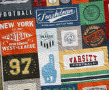 Football Quilt Kit, Varsity Sports Throw Blanket, Sewing Project Large Panel Minky Adult Blanket Home Decor Gift for Boy Teen Faux Patchwork