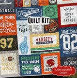 Football Quilt Kit, Varsity Sports Throw Blanket, Sewing Project Large Panel Minky Adult Blanket Home Decor Gift for Boy Teen Faux Patchwork