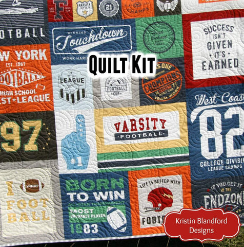 Football Quilt Kit, Varsity Sports Throw Blanket, Sewing Project Large Panel Minky Adult Blanket Home Decor Gift for Boy Teen Faux Patchwork