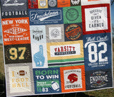 Football Quilt Kit, Varsity Sports Throw Blanket, Sewing Project Large Panel Minky Adult Blanket Home Decor Gift for Boy Teen Faux Patchwork