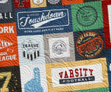 Football Quilt Kit, Varsity Sports Throw Blanket, Sewing Project Large Panel Minky Adult Blanket Home Decor Gift for Boy Teen Faux Patchwork
