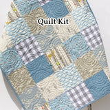 Kristin Blandford Designs Throw to Twin Quilt Kits Light Blue Plaid Patchwork Quilt Kit in Baby Throw Twin Sizes Boy Nursery Crib Blanket DIY Do It Yourself Project Forest Woodland Fabrics