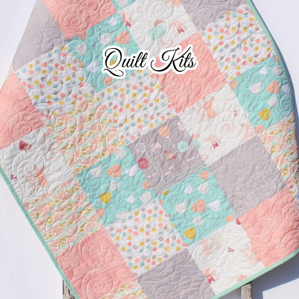 Quilt Kits, Littlest Bunnies, Pastel Nursery Crib Blanket, DIY Do It Y