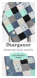 Kristin Blandford Designs Throw to Twin Quilt Kits Space Quilt Kit, Baby Toddler Throw Twin Size, Stargazer Planets Moons Stars Galaxy Navy Blue Aqua Grey Gray Black Patchwork Boy Child