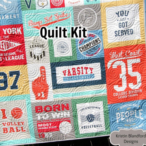 Kristin Blandford Designs Throw to Twin Quilt Kits Volleyball Quilt Kit, Varsity Sports Throw Blanket, Sewing Project Large Panel Minky Adult Blanket Home Decor Gift for Girl Faux Patchwork