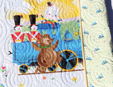 Kristin Blandford Designs Train Baby Quilt Baby Blanket Nursery Crib Bedding Newborn Boy Girl Unisex Green Blue Modern Nursery Bedding Personalized Name Initials